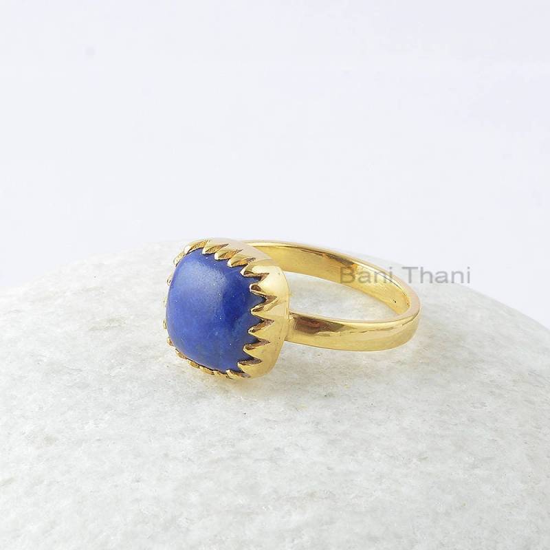 Lapis Lazuli Kissen Ring - Vergoldeter Edelstein Massiver 925 Sterling Silber Zig Zag Weihnachtsgeschenk Boho Geschenk Für Sie von BaniThani