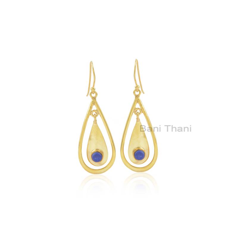 Lapis Lazuli Ohrringe, 5 X Mm Runde Edelstein Sterling Silber Baumeln Designer Geschenk Für Frau von BaniThani