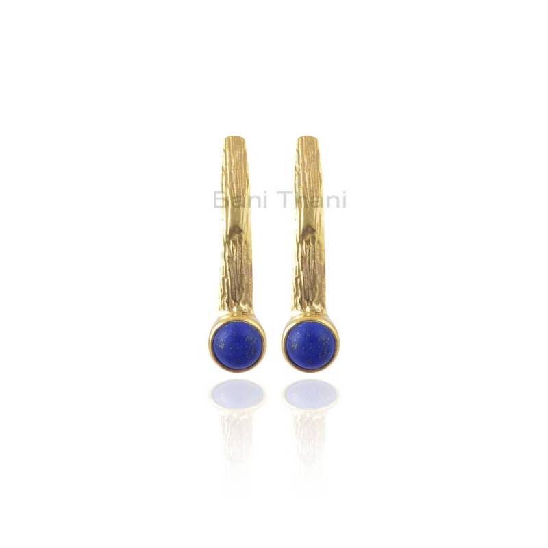 Lapis Lazuli Ohrstecker, 6 X Mm Runde Sterling Silber Ohrringe, 18K Vergoldete Valentinstag Geschenk Für Frauen von BaniThani