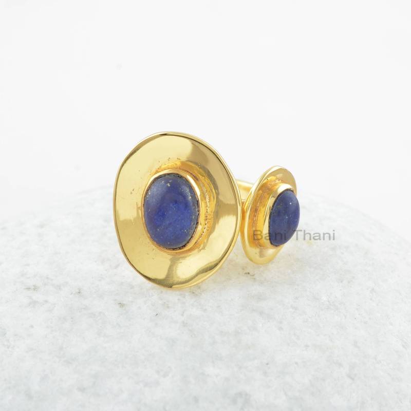 Lapis Lazuli Oval Edelstein Silber Ring - Vergoldeter Für Frauen Boho Hochzeitsgeschenk Geschenk Sie Statement von BaniThani