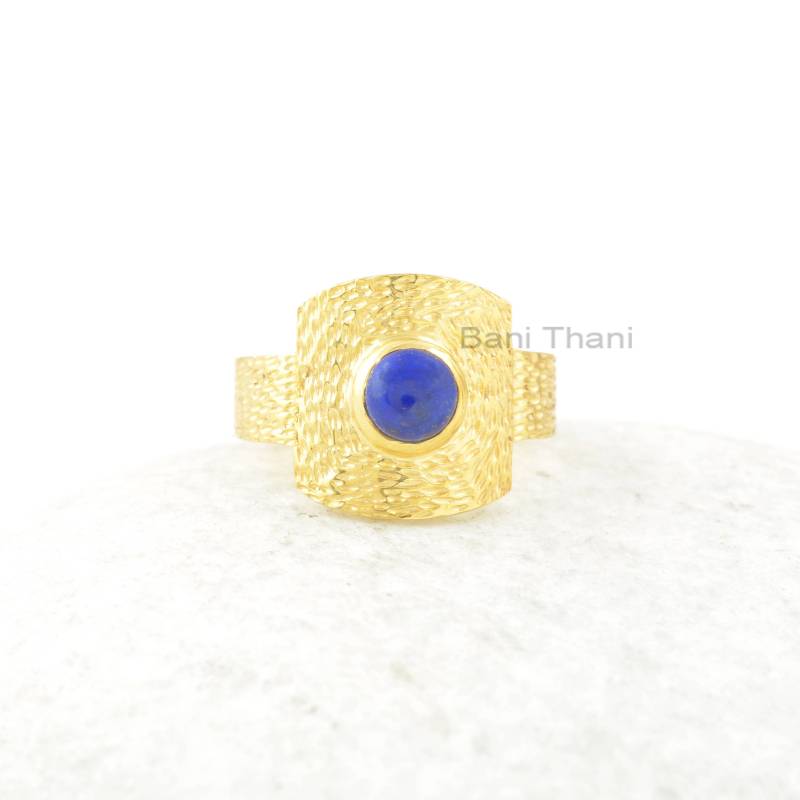 Lapis Lazuli Ring, 6 X Mm Rund 18K Vergoldet Edelstein Sterling Silber Handgemachter Valentinstag Geschenk Für Sie von BaniThani