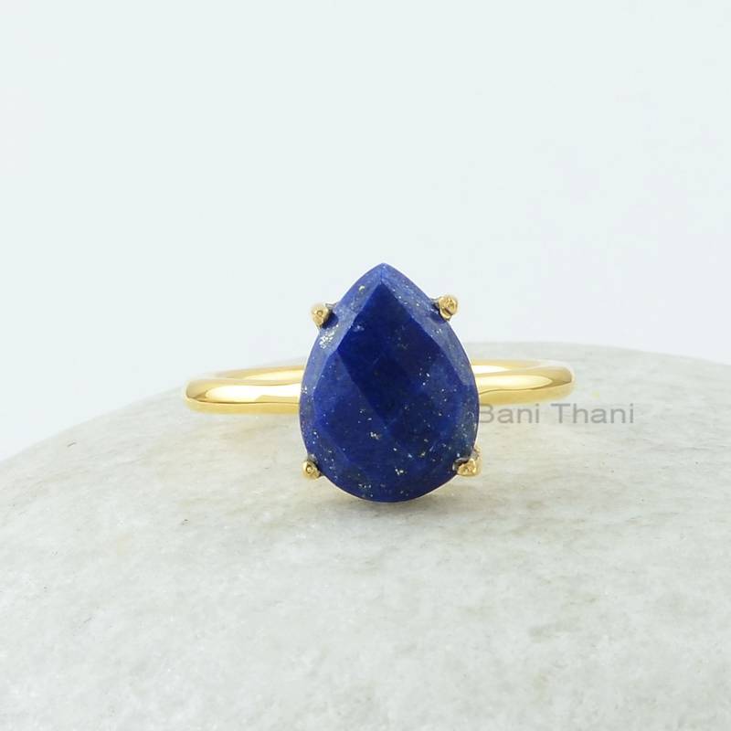 Lapis Lazuli Ring - 9 X 12 Mm Tropfen Edelstein 925 Sterling Silber Prong Set Frauen Schmuck von BaniThani