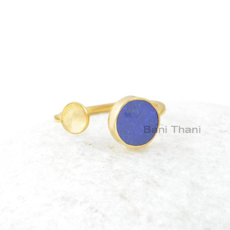 Lapis Lazuli Silberring, 9 X Mm & Champagnerquarz 5 Runder Edelsteinring, Sterlingsilber-Edelsteinring, Geschenk Für Frauen von BaniThani