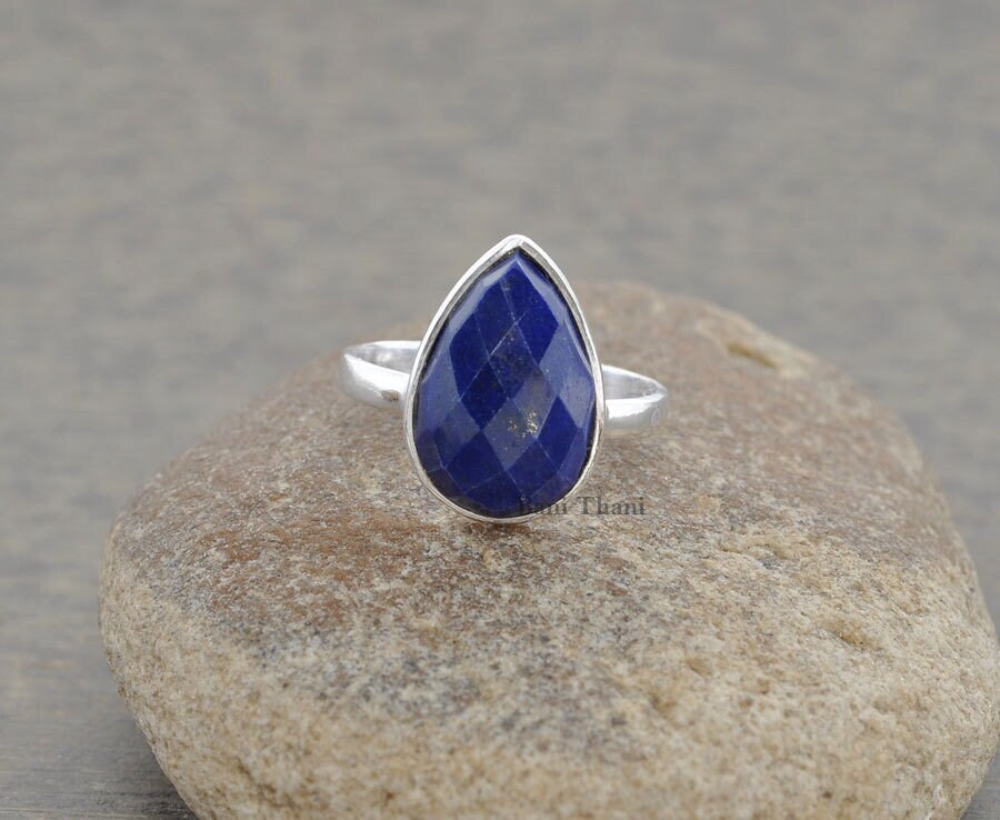 Lapis Schöne Birne 10x14mm Facettierten 925 Sterling Silber Ring - # 1151 von BaniThani