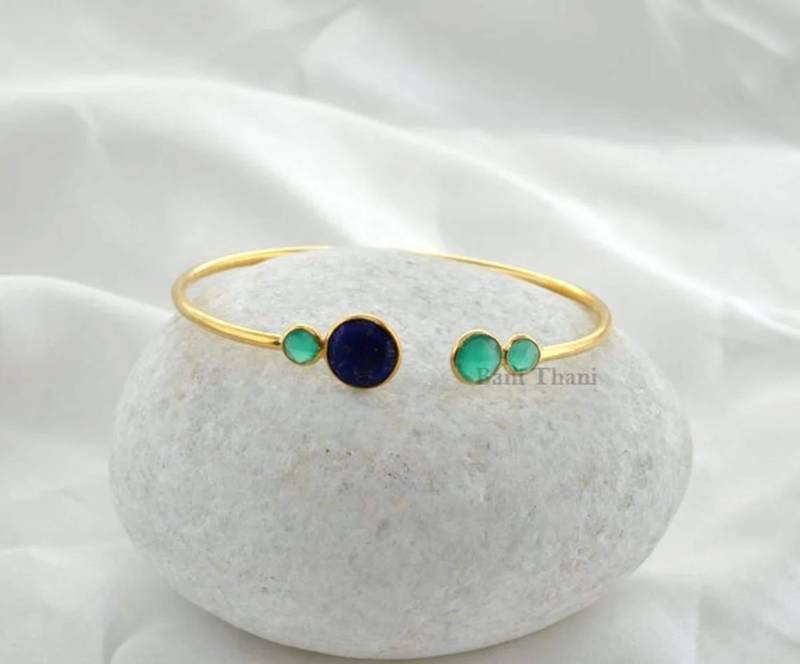 Lapis Und Grüne Onyx Edelstein Armreif Armbänder, Vergoldet 925 Sterling Silber Lünette Schmuck # 1289 Lapis Und Grüne Onyx Edelstein Armreif Armbänder, Vergoldet 925 Sterling Silber Lünette Schmuck # 1289 von BaniThani