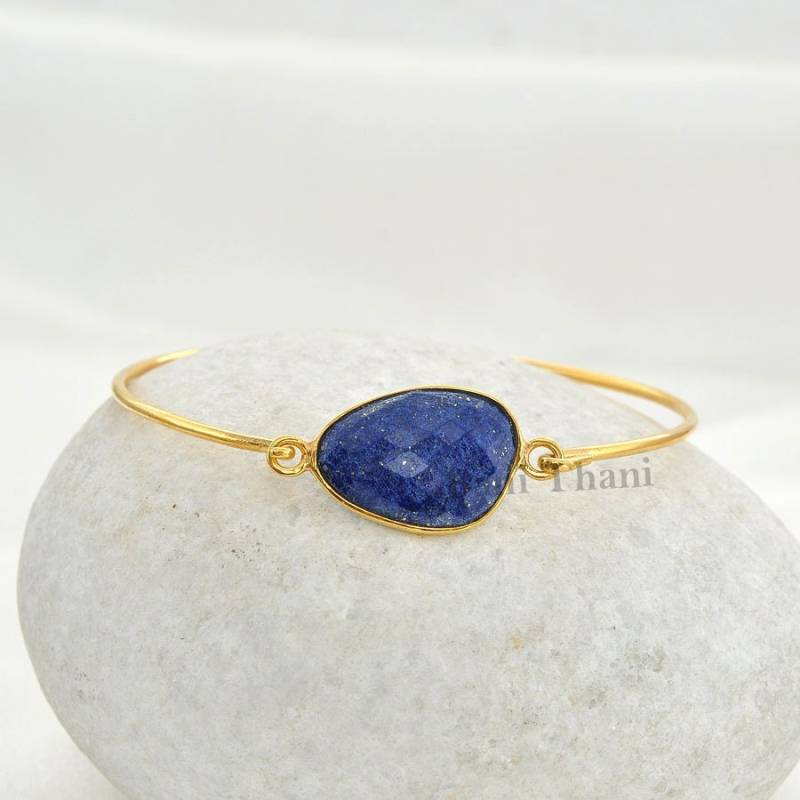 Lapislazuli Armreif - Handgefertigtes Armband 925Er Reines Silber 14 X 20 Mm Nugget Handwerklicher Schmuck Für Die Neue Mutter Geschenk Braut von BaniThani