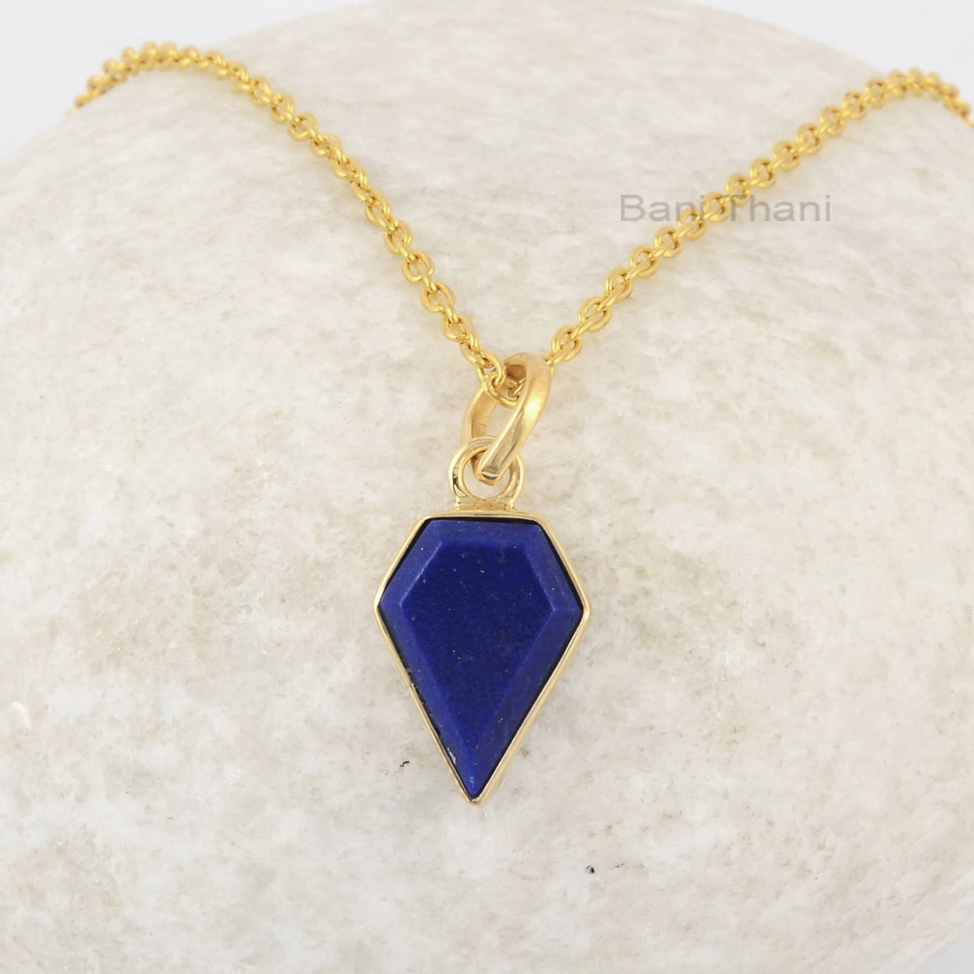 Lapislazuli Diamant Edelstein Halskette, Vergoldete Silberkette, Geburtstag Geschenk Halskette Für Sie, Handgemachte Lapis von BaniThani