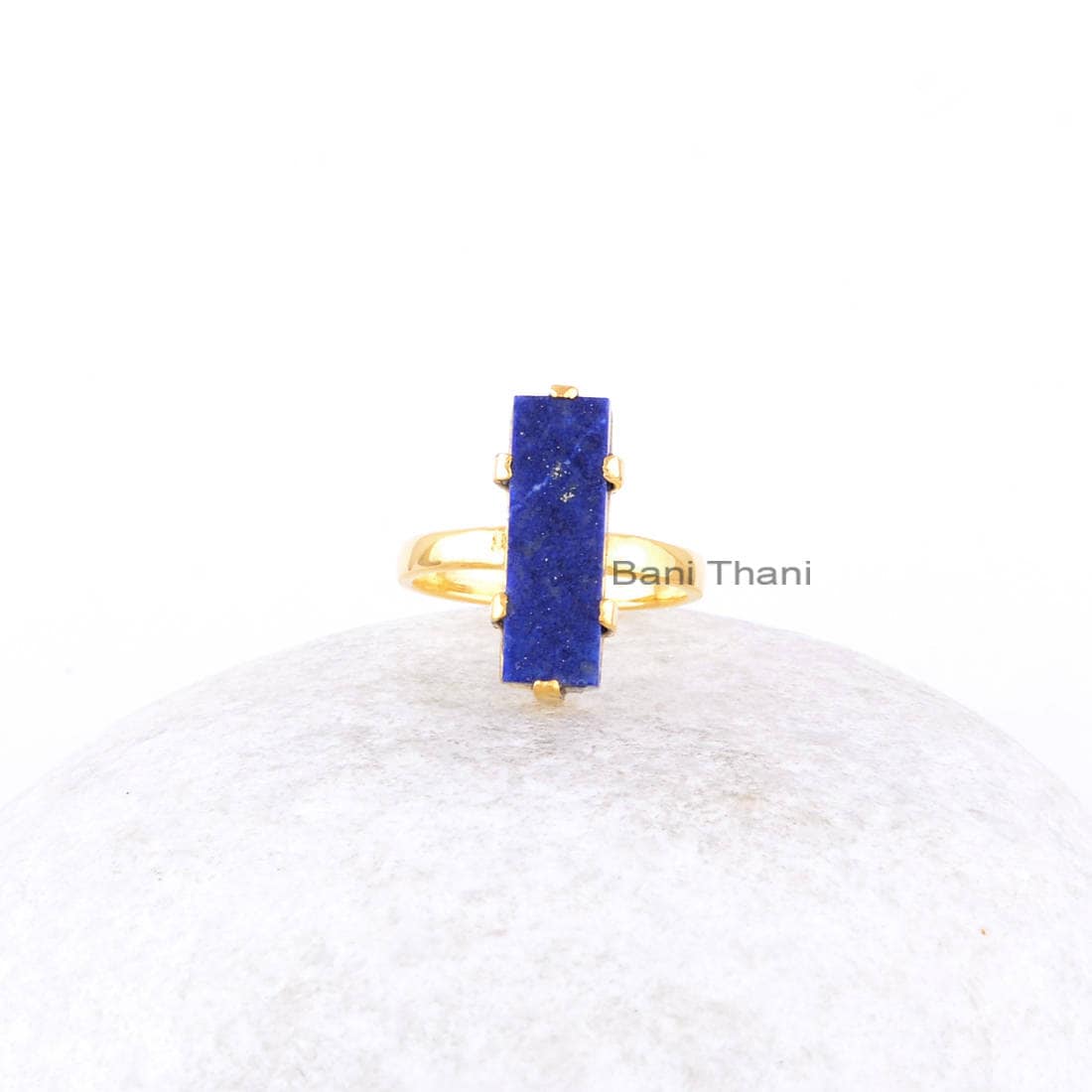 Lapislazuli Ring - Sterling Silber Edelstein 6x18mm Rechteck Krappen Set Schmuck Für Brautjungfern -Geschenk Zum Schutz von BaniThani