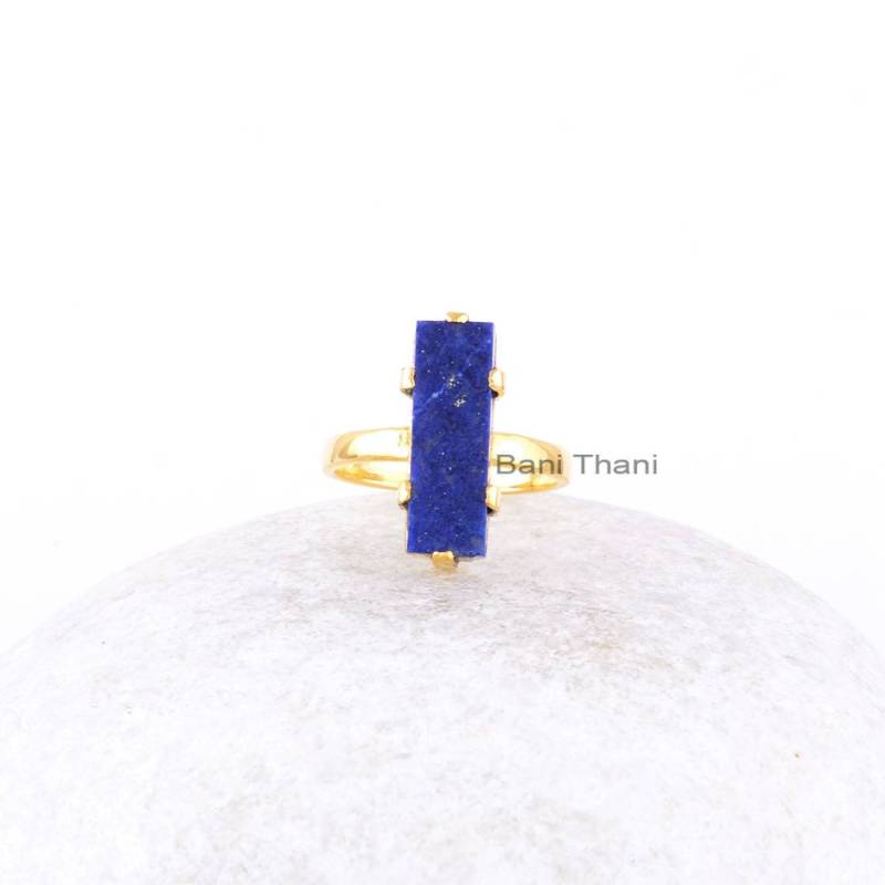 Lapislazuli Ring - Sterling Silber Edelstein 6x18mm Rechteck Krappen Set Schmuck Für Brautjungfern -Geschenk Zum Schutz von BaniThani