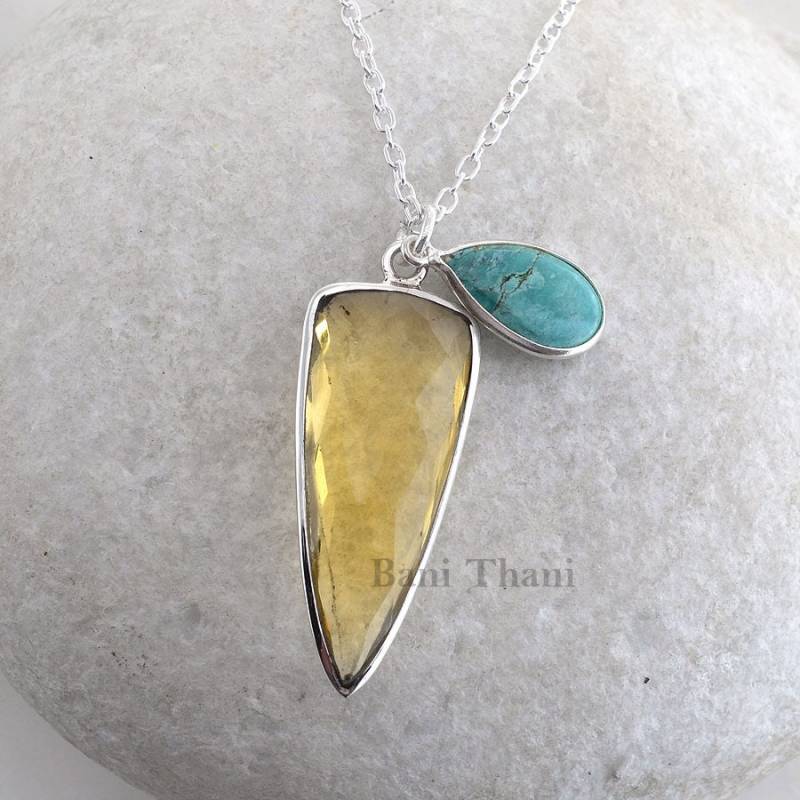 Lemon Quarz, Blau Türkis Edelstein Halskette - 925 Sterling Silber Handgemachte Statement Geschenk Für Sie von BaniThani