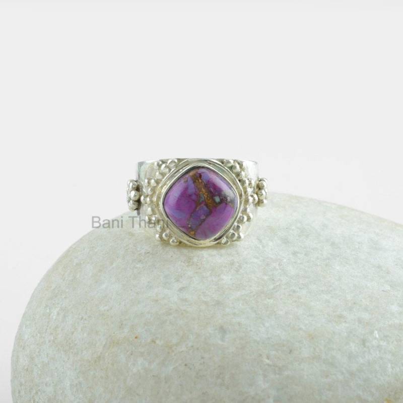Lila Kupfer Türkis Silber Gepunkteter Ring - 925 Sterling Boho Handgemachter Edelstein Geschenk Für Sie Lila Kupfer Türkis Silber Gepunkteter Ring - 925 Sterling Boho Handgemachter Edelstein Geschenk Für Sie von BaniThani