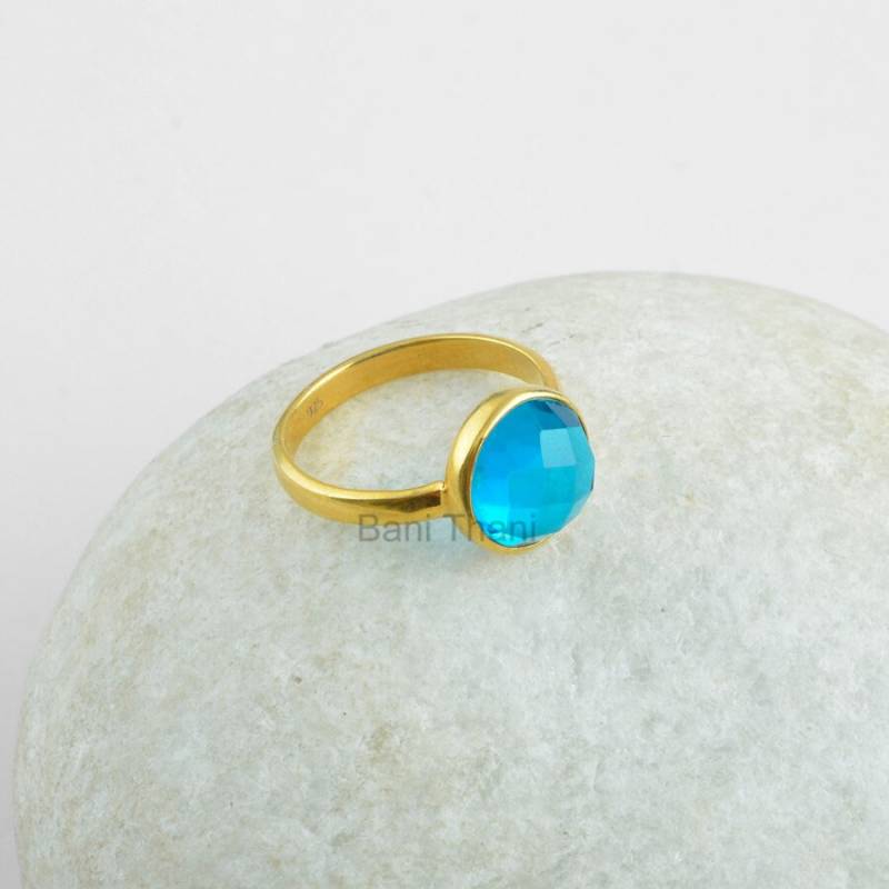London Blau Quarz Edelstein Ring - 925 Sterling Silber Micron Vergoldet Verlobungsring Für Frauen Geschenk Freundin von BaniThani