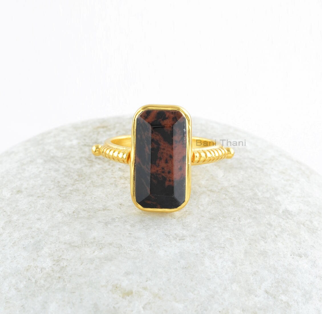Mahagoni Obsidian Ring - 925 Sterling Silber Achteck Edelstein Heilstein Schmuck Geschenk Für Heilung Date von BaniThani