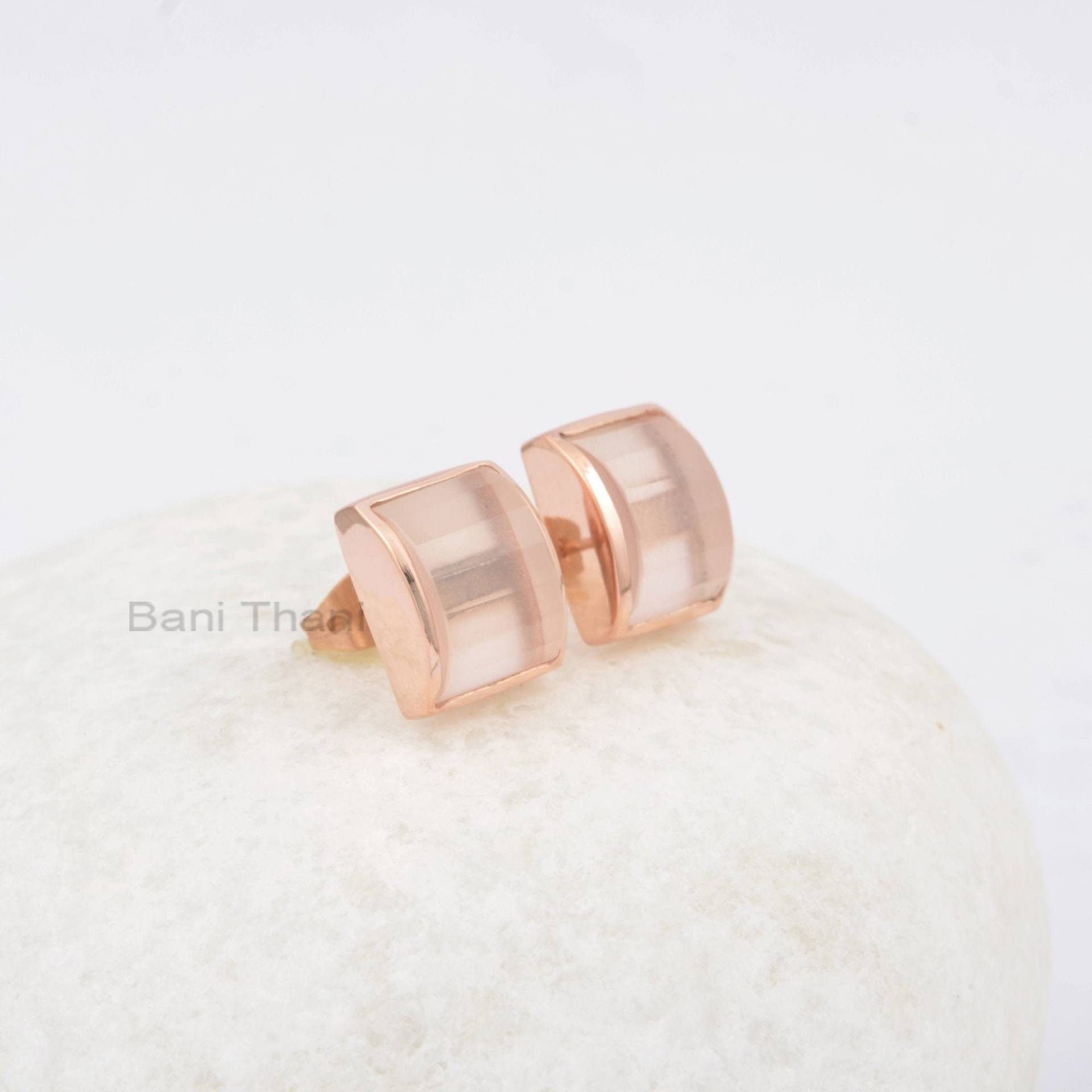 Morganit Ohrstecker - 925 Silber Rose Vergoldet Benutzerdefinierte Ohrringe Step Cut 8x12mm Rechteck Geschenk Für Geliebte Menschen Schmuck Sie von BaniThani