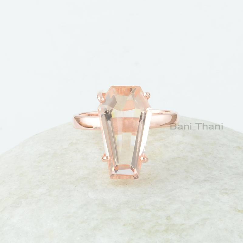 Morganit-Quarz-Ring - Sterlingsilber 10 X 17 Mm Sarg-Edelstein-Ring Rosévergoldet Edelstein Giftjewelry Schmuck Für Die Heilung von BaniThani