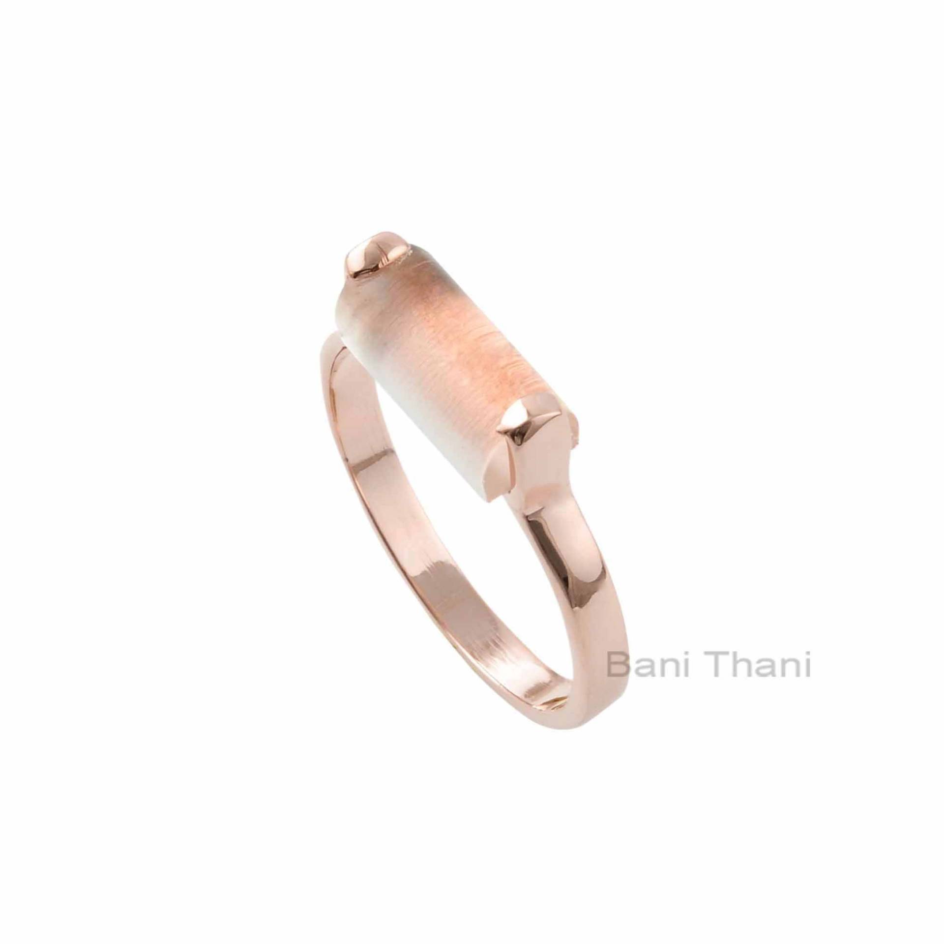 Morganit Ring, Quarz 5 X 11 Mm Rechteck Form Edelstein Rosévergoldet 925 Silber Ring Zur Verlobung von BaniThani