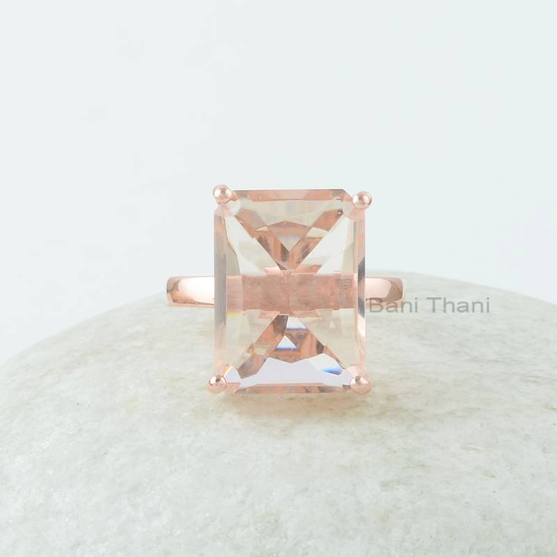 Morganit Ring - 925 Sterling Silber Facettiertes Rechteck 12 X 16 Mm Rosévergoldeter Edelsteinschmuck Geschenk Für Die Braut von BaniThani