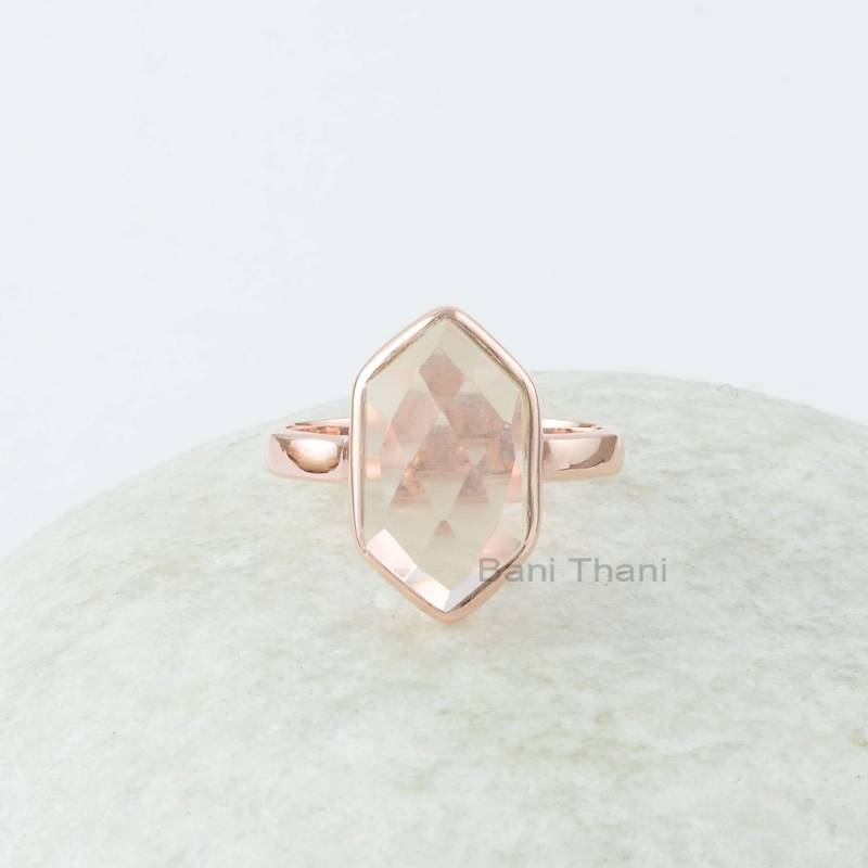 Morganit Ring - Reines Silber Handgefertigter Rosévergoldet Facettierter Sechskant Heilender Schmuck Geschenk Für Die Dame Braut von BaniThani
