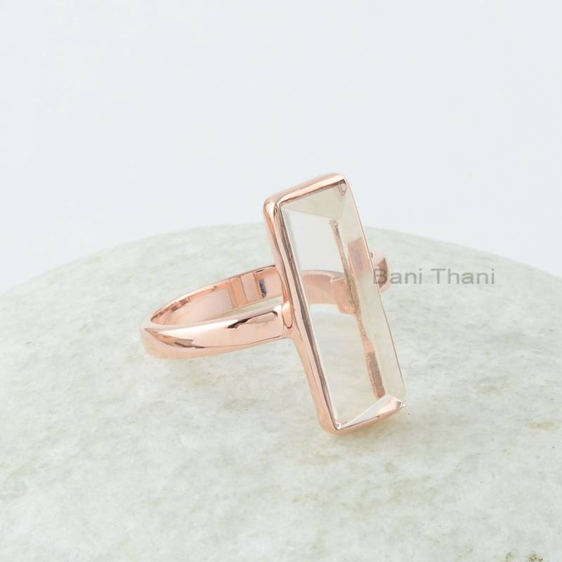 Morganit Rose Gold Ring, Quarz 6 X 18 Mm Rechteck Form Pyramide Edelstein Rosevergoldet 925 Silber Ring von BaniThani