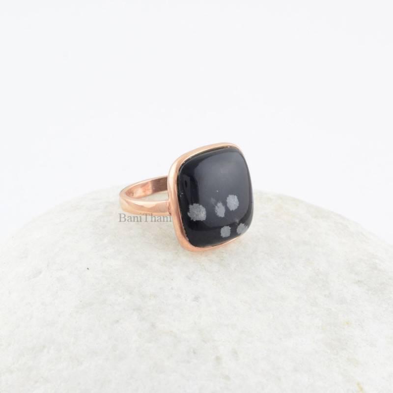 Obsidian Ring - Schneeflocke Edelstein 925 Silber Rose Gold Für Frauen Geschenk Sie Boho 12 Mm Kissen von BaniThani