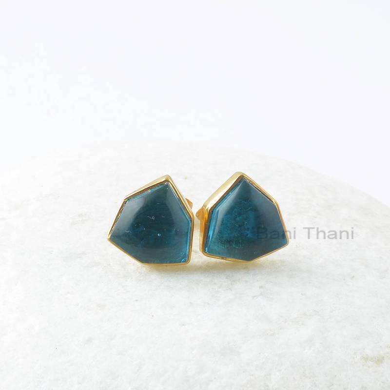 Ohrstecker Silber - London Blue Quartz 10 Mm Trillion Hexagon Edelstein Ohrringe Geschenk Für Die Braut Damen Ohrring von BaniThani