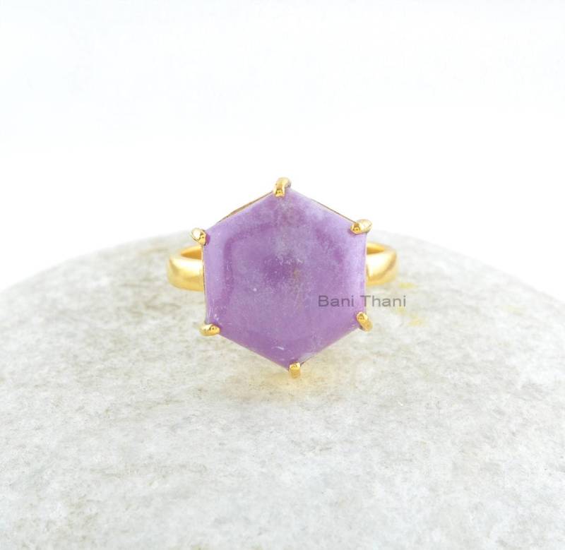 Phosphosiderit Hexagon Edelstein Ring - 18K Vergoldeter Sterling Silber Geschenk Für Frauen Eleganter Schmuck Braut Frau von BaniThani