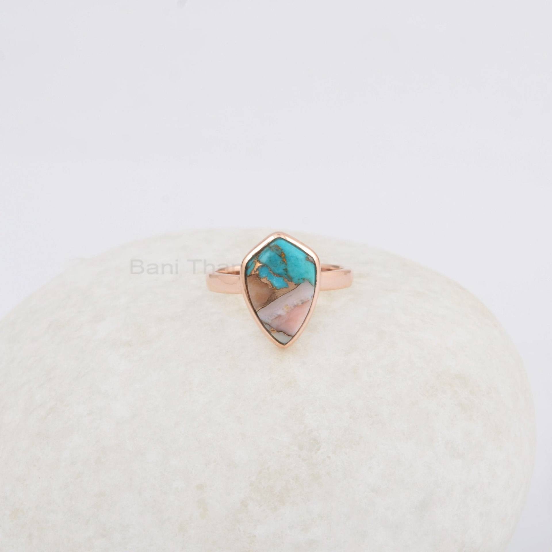 Pink Opal Kupfer Türkis Ring - Reines Silber Handgefertigter 9x14mm Drachen Form Modeschmuck Schmuck Für Schwester Geschenk Frauen von BaniThani