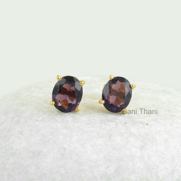 Prong Ohrstecker-Lila Amethyst Quarz 8 X 10 Mm Oval Ohrstecker Edelstein Ohrringe-Vergoldete 925 Sterling Silber Schmuck-Weihnachtsgeschenk Ohrringe Prong Ohrstecker-Lila Amethyst Quarz 8 X 10 Mm Oval Ohrstecker Edelstein Ohrringe-Vergoldete 925 Sterling Silber Schmuck-Weihnachtsgeschenk Ohrringe von BaniThani