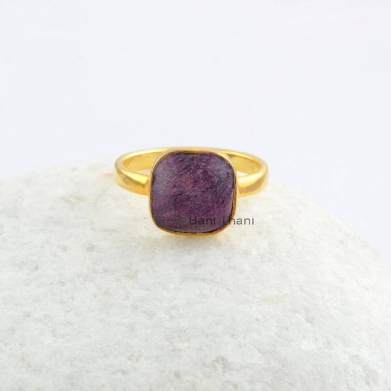 Purpurit Ring, 10 Mm Glatt Kissen Edelstein Mikron Vergoldet Stapelring 925 Sterling Silber Lünette Ring Geschenk Für Frauen von BaniThani