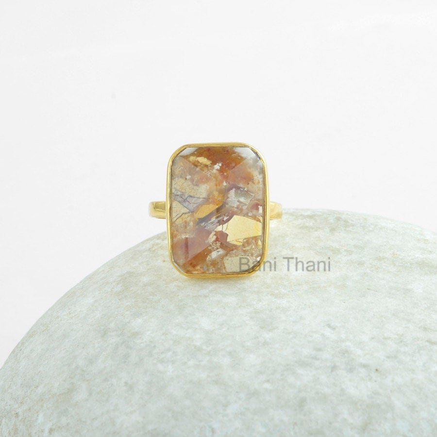 Pyramide Ring, Silber Brekzien Mookaite 13x18mm Gold Plated Ring 925 Sterling Schmuck # 1068 von BaniThani