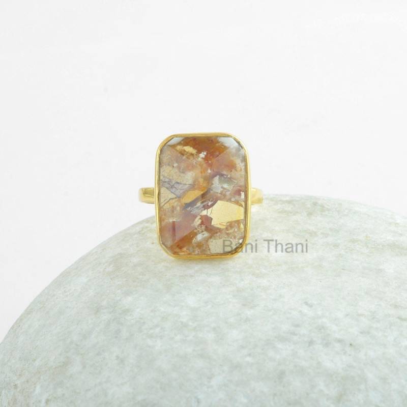 Pyramide Ring, Silber Brekzien Mookaite 13x18mm Gold Plated Ring 925 Sterling Schmuck # 1068 von BaniThani