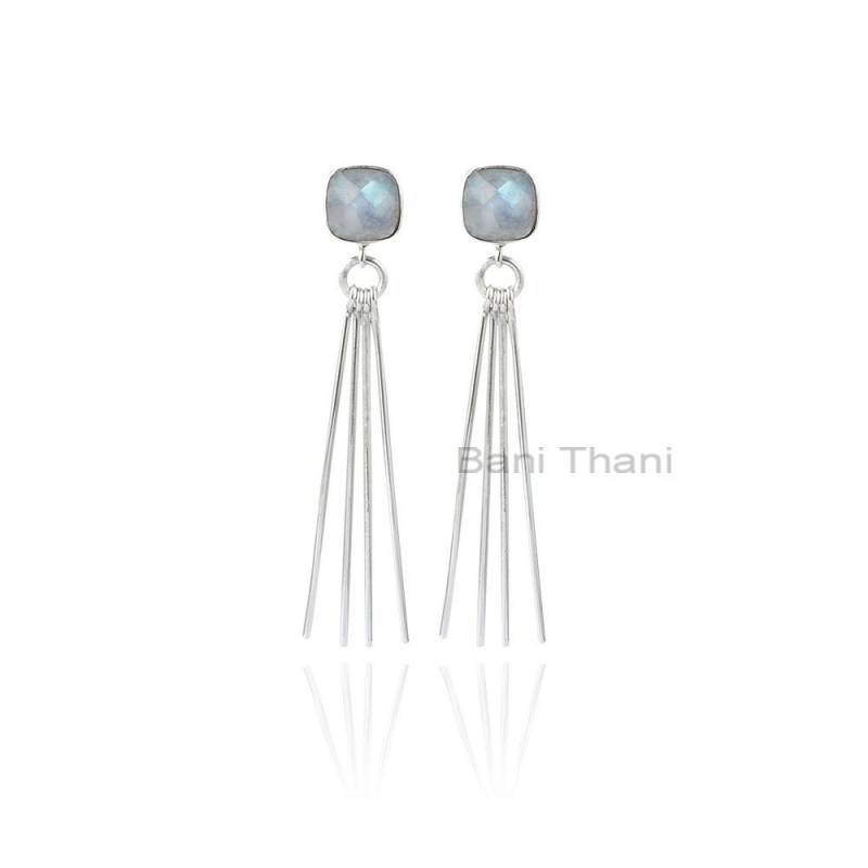 Regenbogen Mondstein Ohrringe, 9 Mm Kissen Edelstein Sterling Silber Bar Geschenk Für Mutter, Boho Ohrring Schmuck von BaniThani