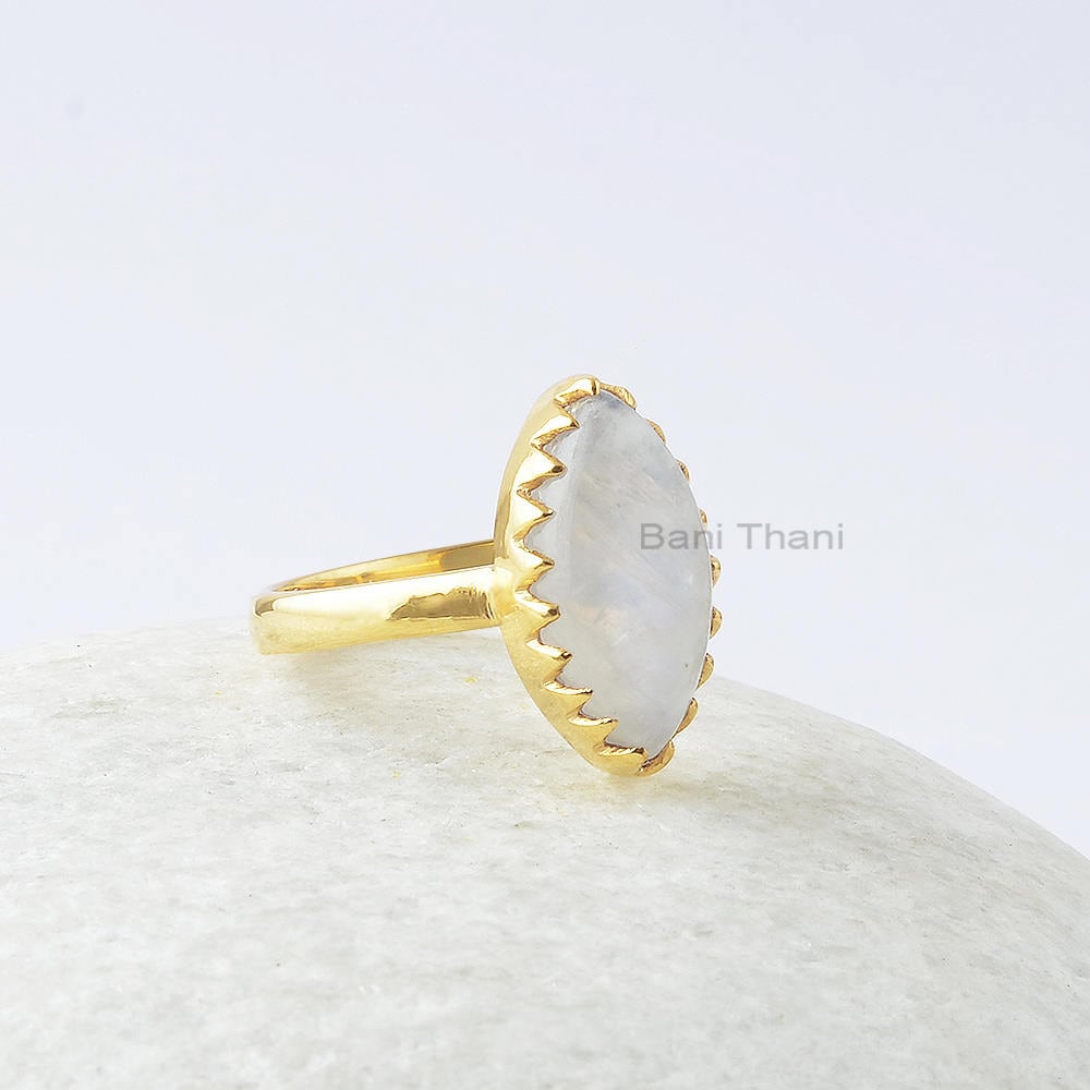 Regenbogen Mondstein Zig Zag Silber Ring - 925 Sterling Vergoldet Schmuck Für Den Sommer Vintage Marquise Edelstein von BaniThani