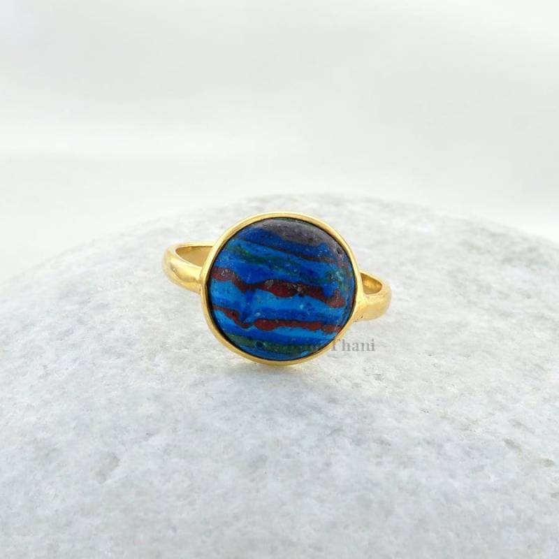 Regenbogen Solitär Ring, 12 Mm Runder Calsilica Edelsteinring, 18K Gold Überzogener 925 Sterlingsilberring, Ring Schmuck Für Frauen von BaniThani