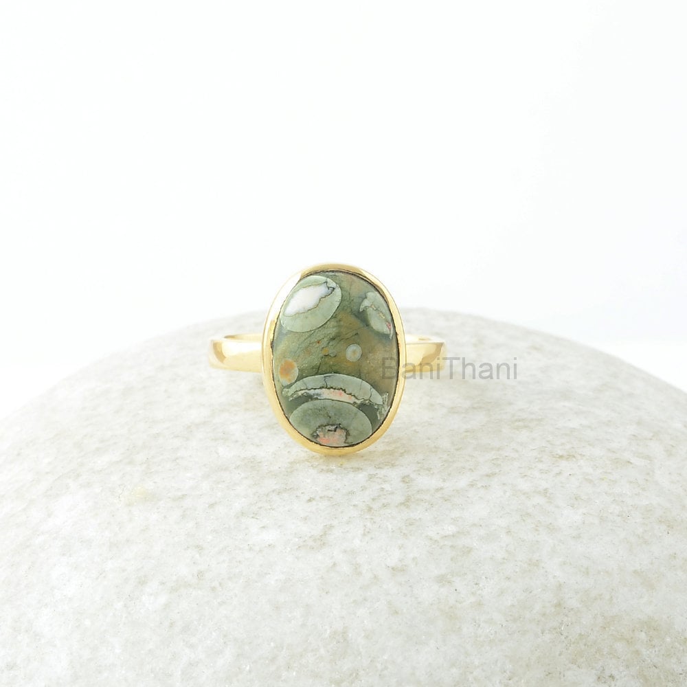 Rhyolith Ring - Handgefertigter 925 Massiv Silber 10 X 14 Mm Ovaler Edelstein Artisan Schmuck Geschenk Zum Abschluss Für Die Braut von BaniThani