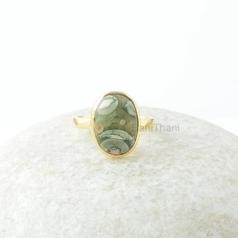 Rhyolith Ring - Handgefertigter 925 Massiv Silber 10 X 14 Mm Ovaler Edelstein Artisan Schmuck Geschenk Zum Abschluss Für Die Braut von BaniThani