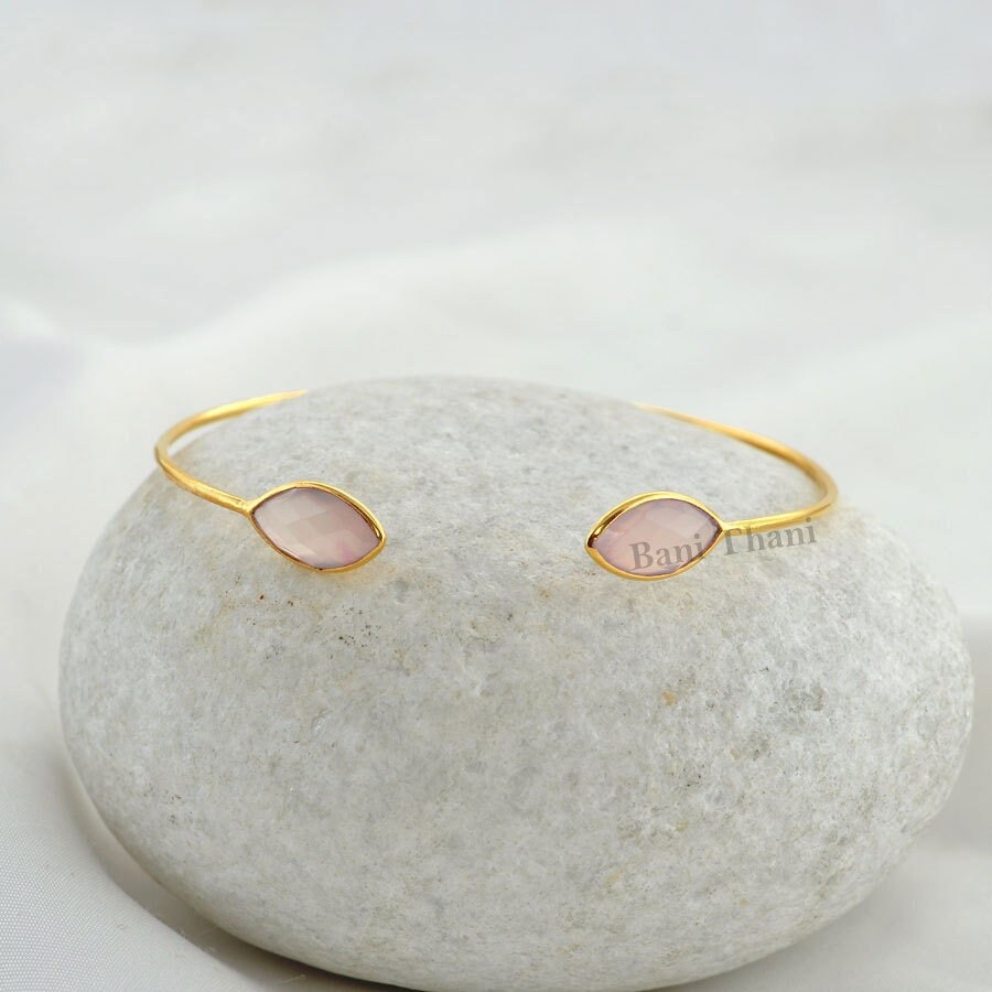 Rosa Chalcedon Edelstein Armbänder - Gold Plated Armreif Geschenk Schmuck Sterling Silber Armreif, 7x14mm # 1309 Rosa Chalcedon Edelstein Armbänder - Gold Plated Armreif Geschenk Schmuck Sterling Silber Armreif, 7x14mm # 1309 von BaniThani