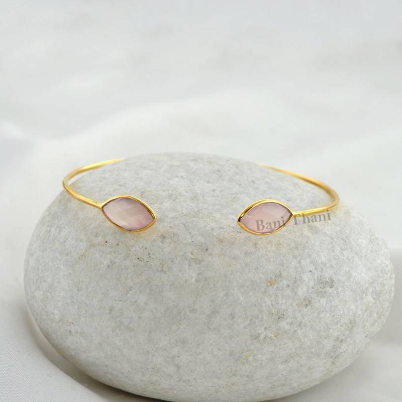Rosa Chalcedon Edelstein Armbänder - Gold Plated Armreif Geschenk Schmuck Sterling Silber Armreif, 7x14mm # 1309 von BaniThani