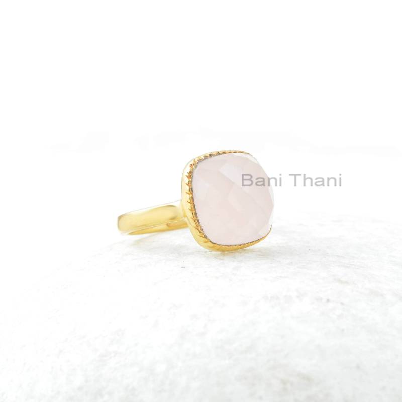 Rosa Chalcedon Ring - 12 Mm Kissen Sterling Silber Edelstein Handgemachter Schmuck Für Damen Geschenk Freundin von BaniThani