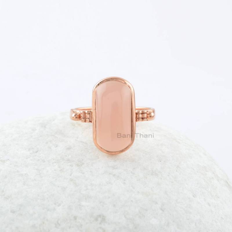 Rosa Chalcedon Ring-Rosa Ring-9 X 16 Mm Abgerundetes Rechteck Sterling Silber Ring-Rosevergoldet Ring-Edelstein Ring-Handmade Ring von BaniThani