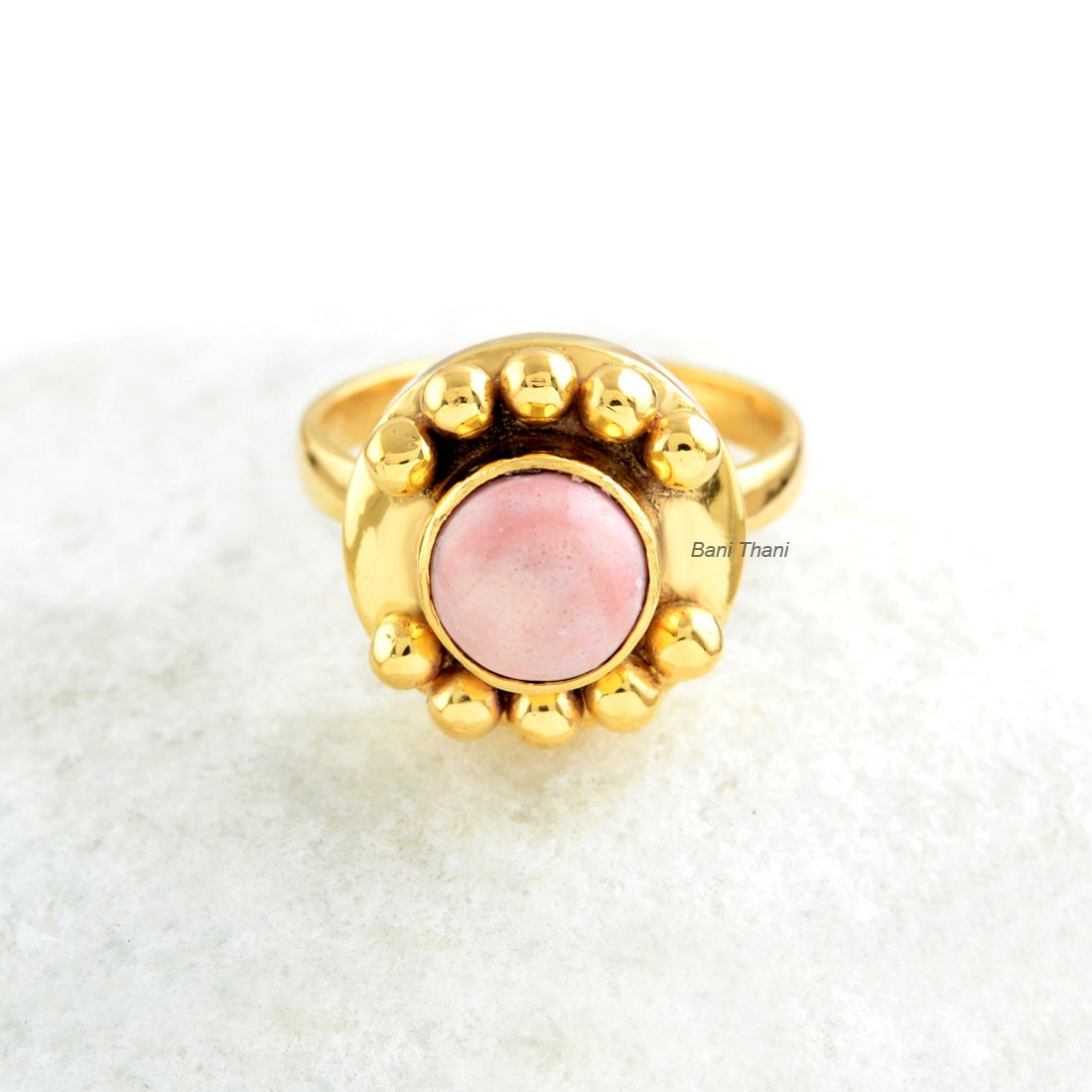 Rosa Opal Edelstein Silber Gepunkteter Ring - Vergoldeter Handgemachter Boho 925 Sterling Vintage Schmuck Geschenk Für Sie Rosa Opal Edelstein Silber Gepunkteter Ring - Vergoldeter Handgemachter Boho 925 Sterling Vintage Schmuck Geschenk Für Sie von BaniThani