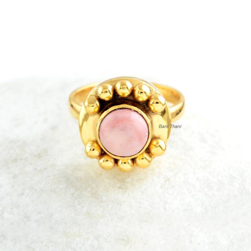 Rosa Opal Edelstein Silber Gepunkteter Ring - Vergoldeter Handgemachter Boho 925 Sterling Vintage Schmuck Geschenk Für Sie von BaniThani