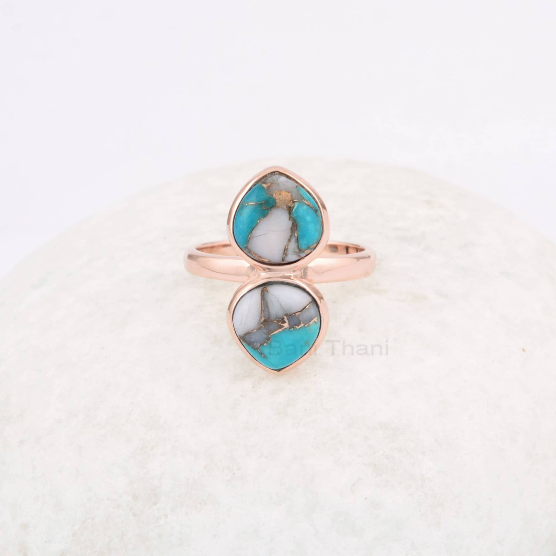 Rosa Opal Ring - Massives Silber Rose Vergoldet 9mm Doppelherz Handgefertigter Schmuck Geschenk Für Verlobte Zum Verkauf von BaniThani