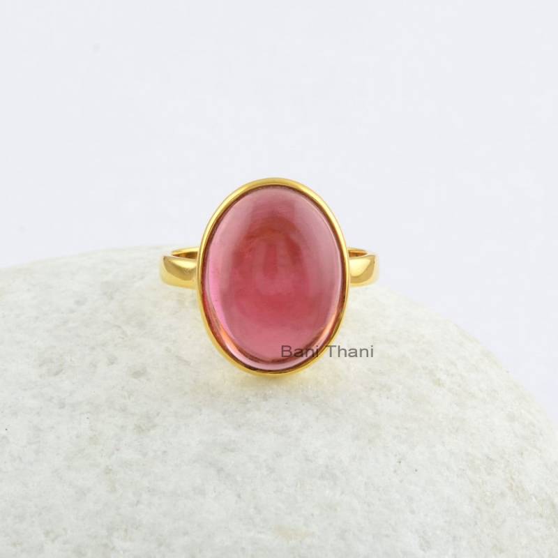 Rosa Turmalin Quarz Ring-Micron Vergoldete Ring-925 Sterling Silber Ring-Oval 12x16 Mm Edelstein Ring-Schöne Ring Für Frauen von BaniThani