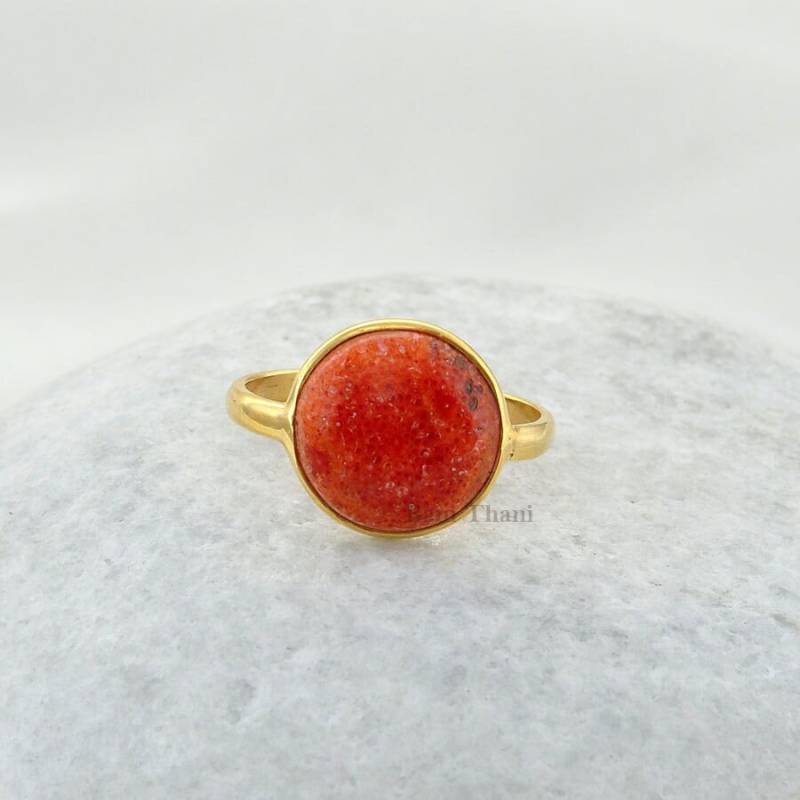 Rot Türkis Rund Edelstein Ring 925 Sterling Silber Lünette Mit Vergoldet, Runde 12 Mm Für Frauen von BaniThani