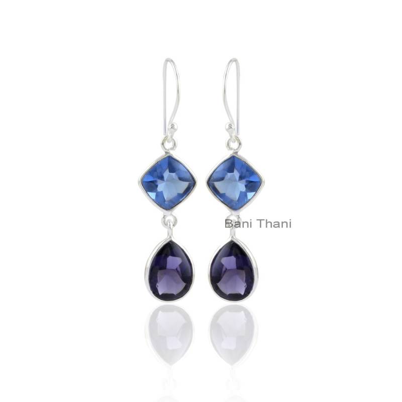 Saphir Quarz Buff Top Kissen Und Amethyst Edelstein Ohrringe - 925 Sterling Silber Ohrring Weihnachtsgeschenk Schmuck von BaniThani