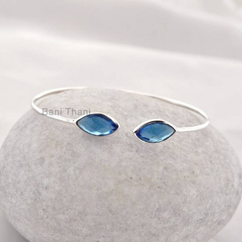 Saphir Quarz Marquise Armreif - 925 Silber 7 X 14 Mm Handgefertigtes Armband Zierlicher Schmuck von BaniThani