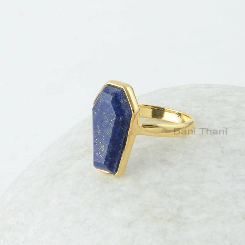 Sarg Ring, Lapis Lazuli 10 X 17 Mm Form Edelstein Silber 18K Vergoldet Lünette Gesetzt Ring Für Frauen von BaniThani