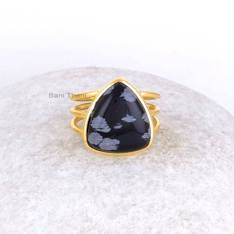 Schneeflocke Obsidian Billion 14x16mm Sterling Silber 18 Karat Vergoldete Ring von BaniThani