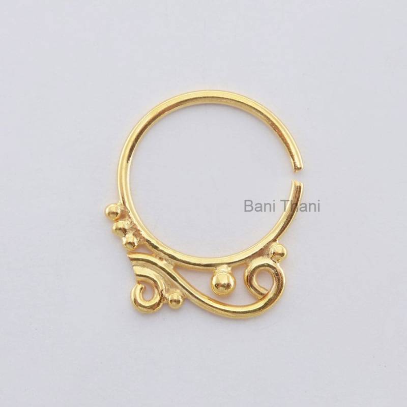 Schöne Designer Gold Plated 925 Sterling Silber Nasenring, Septum Piercing Schmuck Echte Stammes-Septum - # 1843 von BaniThani